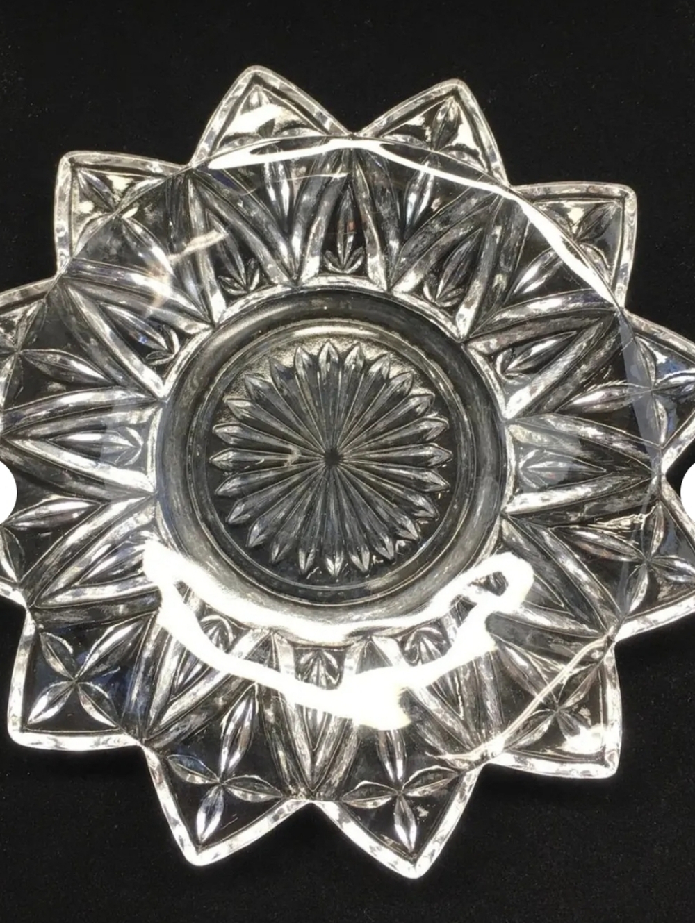Vintage Federal Clear Glass Starburst Pattern  Bread Plate